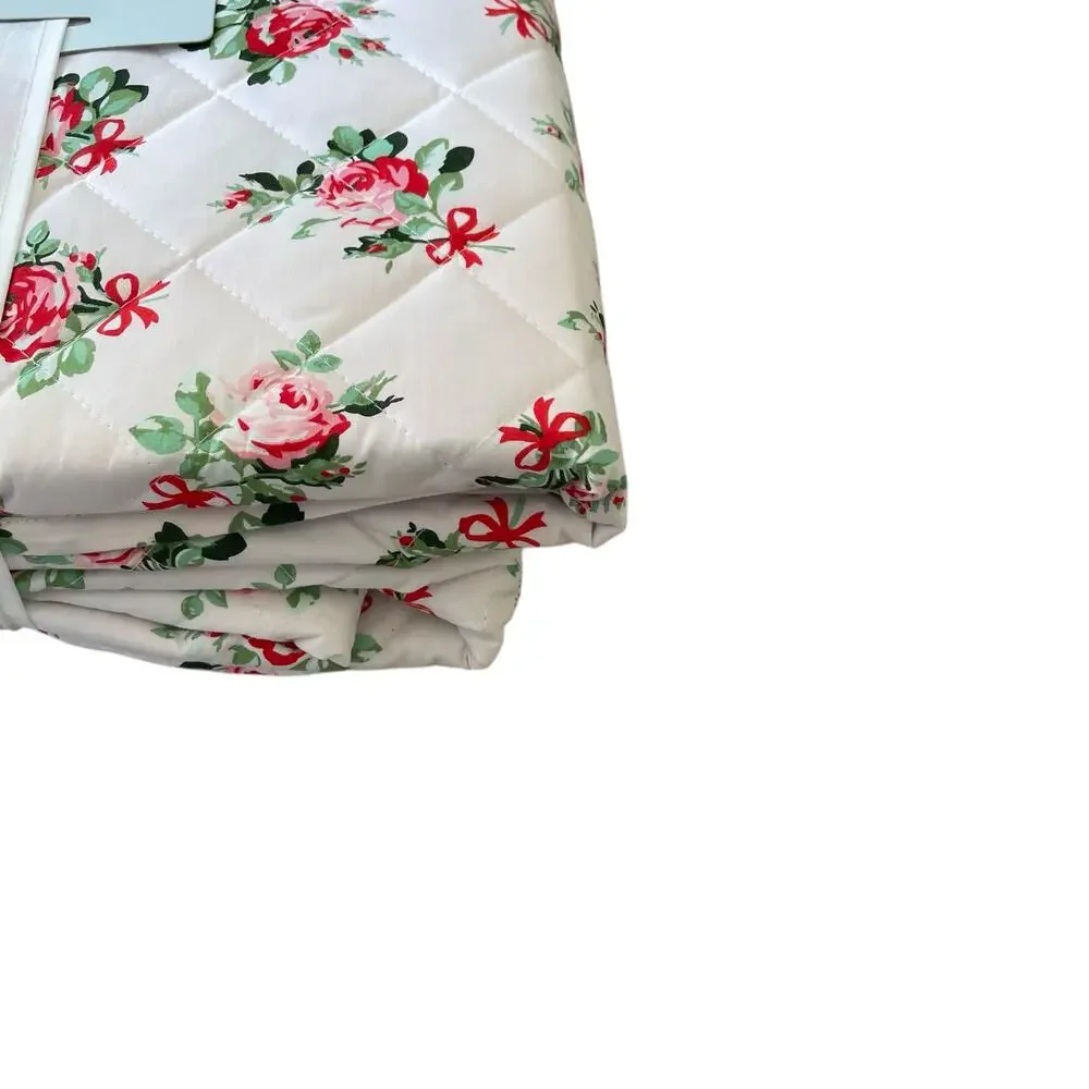 Cath Kidston London 3pc QUEEN Quilt & Sham Set Cottage Rose and Bows Pink NEW